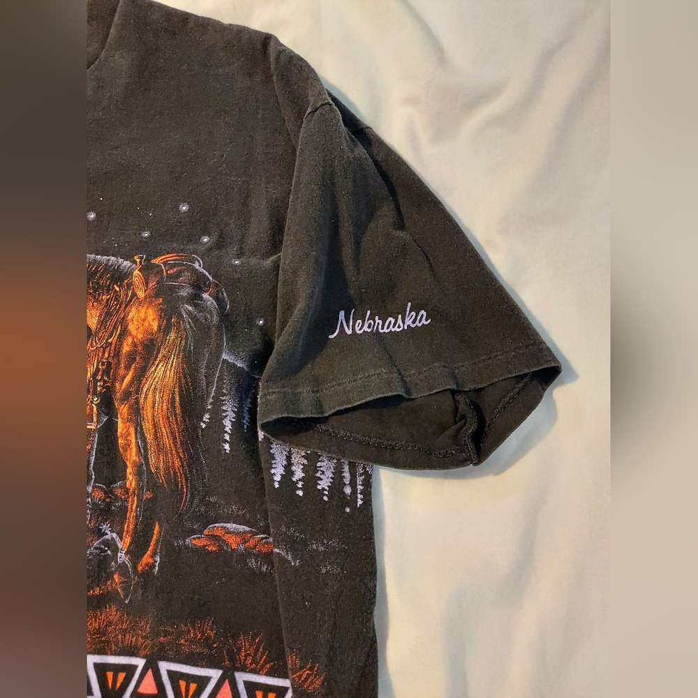 VTG 1992 Habitat Nebraska Cowboy Campfire T-Shirt XL AOP Single Stitch - Picture 5 of 11
